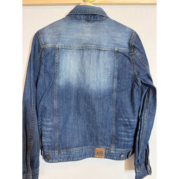 Women's Here + There Denim Blue Jean Faded Look Jacket Size Medium - Picture 6 of 8